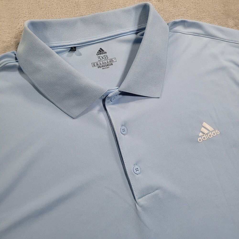 Adidas Polo Shirt Mens 3XB Blue Primegreen Golf Performance Big & Tall Stretch